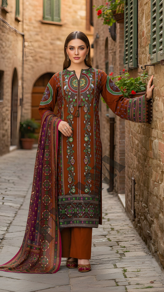 *Fancy pernited lawn shirt* *Jacquard Fancy lawn dubata* *Dyed lawn trouser