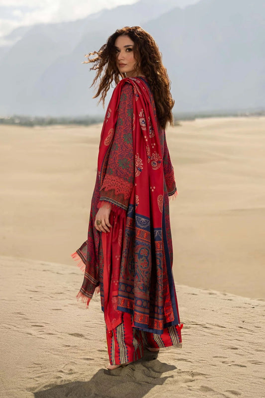 Maria B. 3-PC Unstitched Digital Printed Viscose Collection – Brick Red