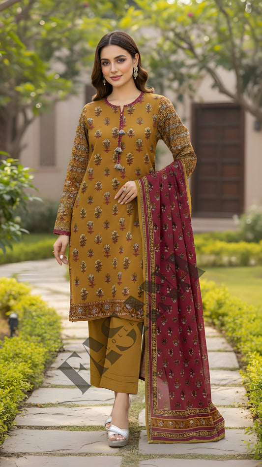 *Fancy pernited lawn shirt* *Jacquard Fancy lawn dubata* *Dyed lawn trouser