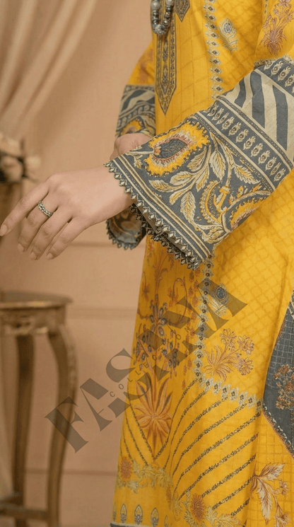 ETHNC Mustard Yellow Printed 3PC Lawn Suit with Elegant Dupatta( UNSTITCH)