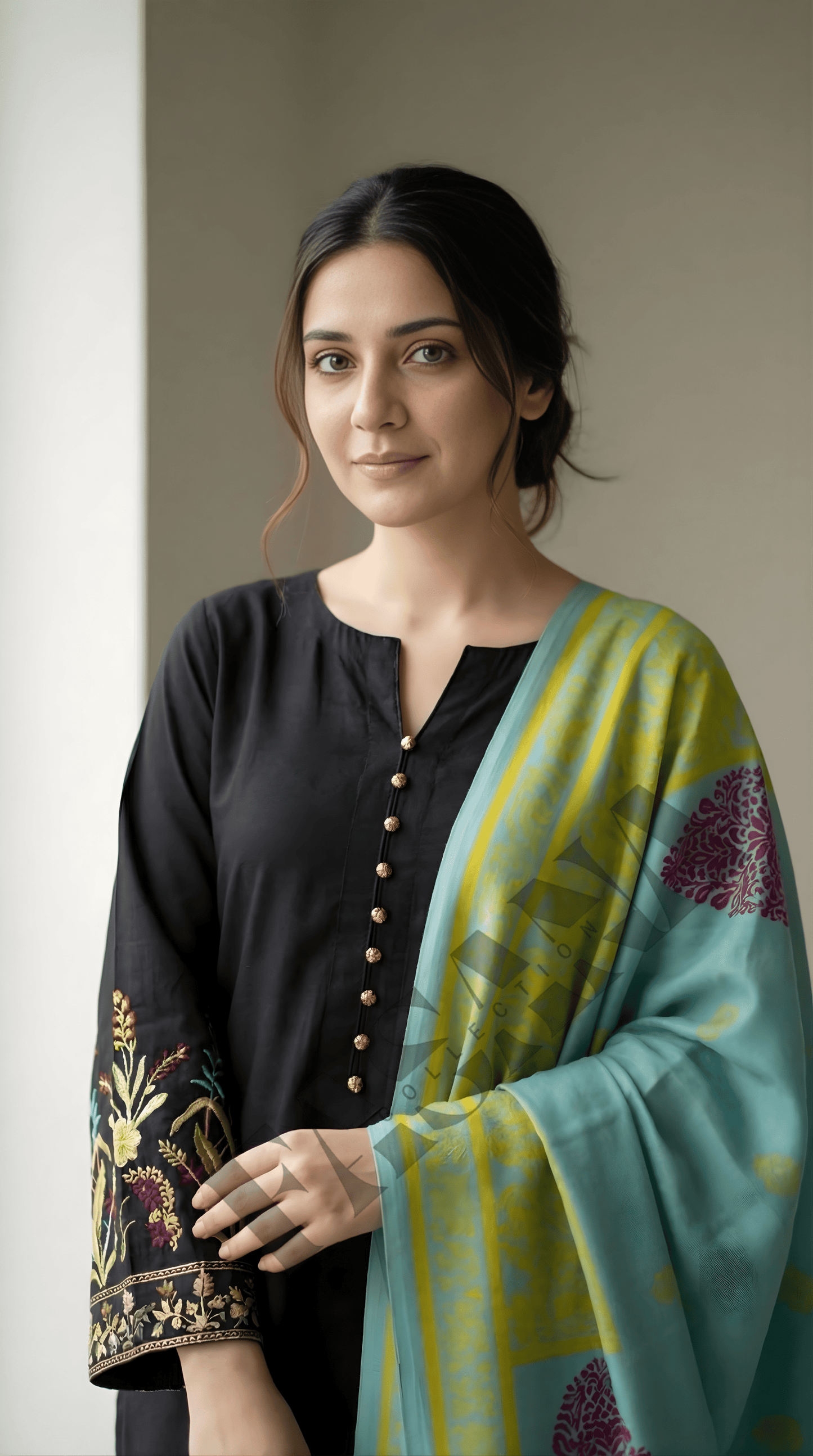 Dhanak 3PC Embroidered Winter Suit with Wool Shawl