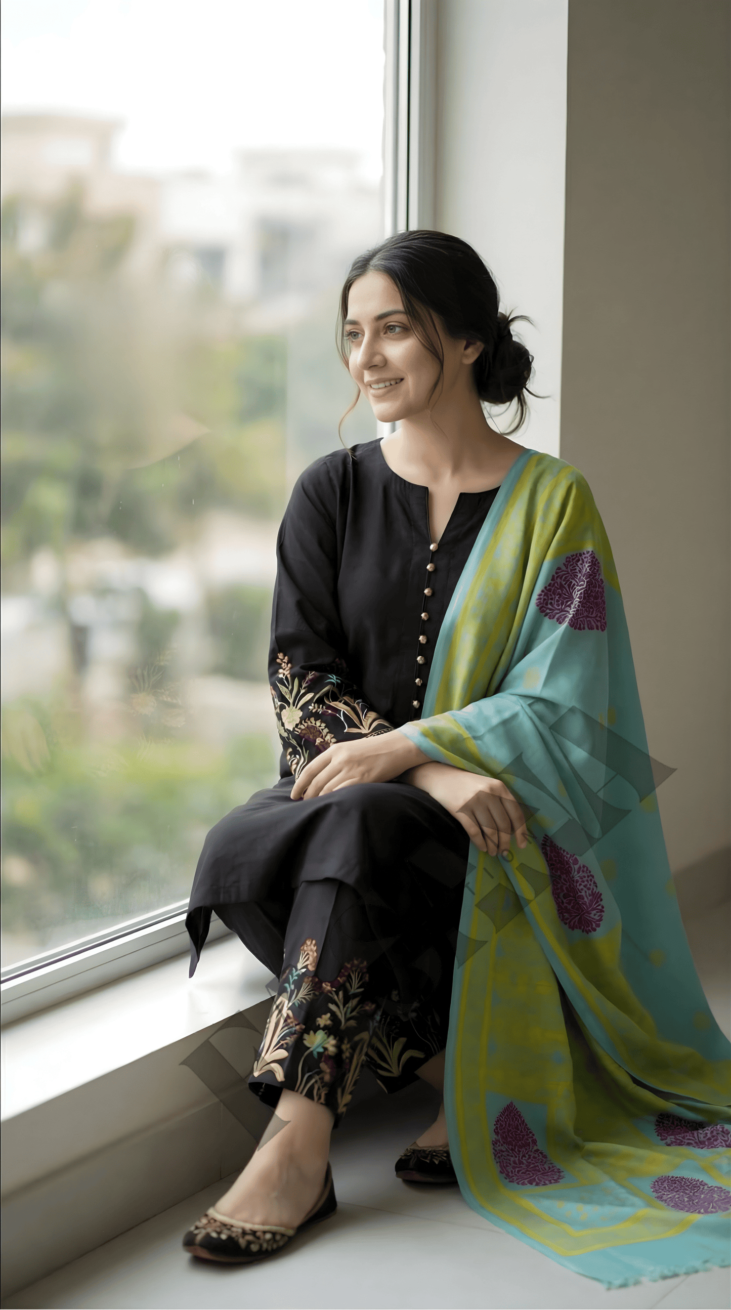 Dhanak 3PC Embroidered Winter Suit with Wool Shawl