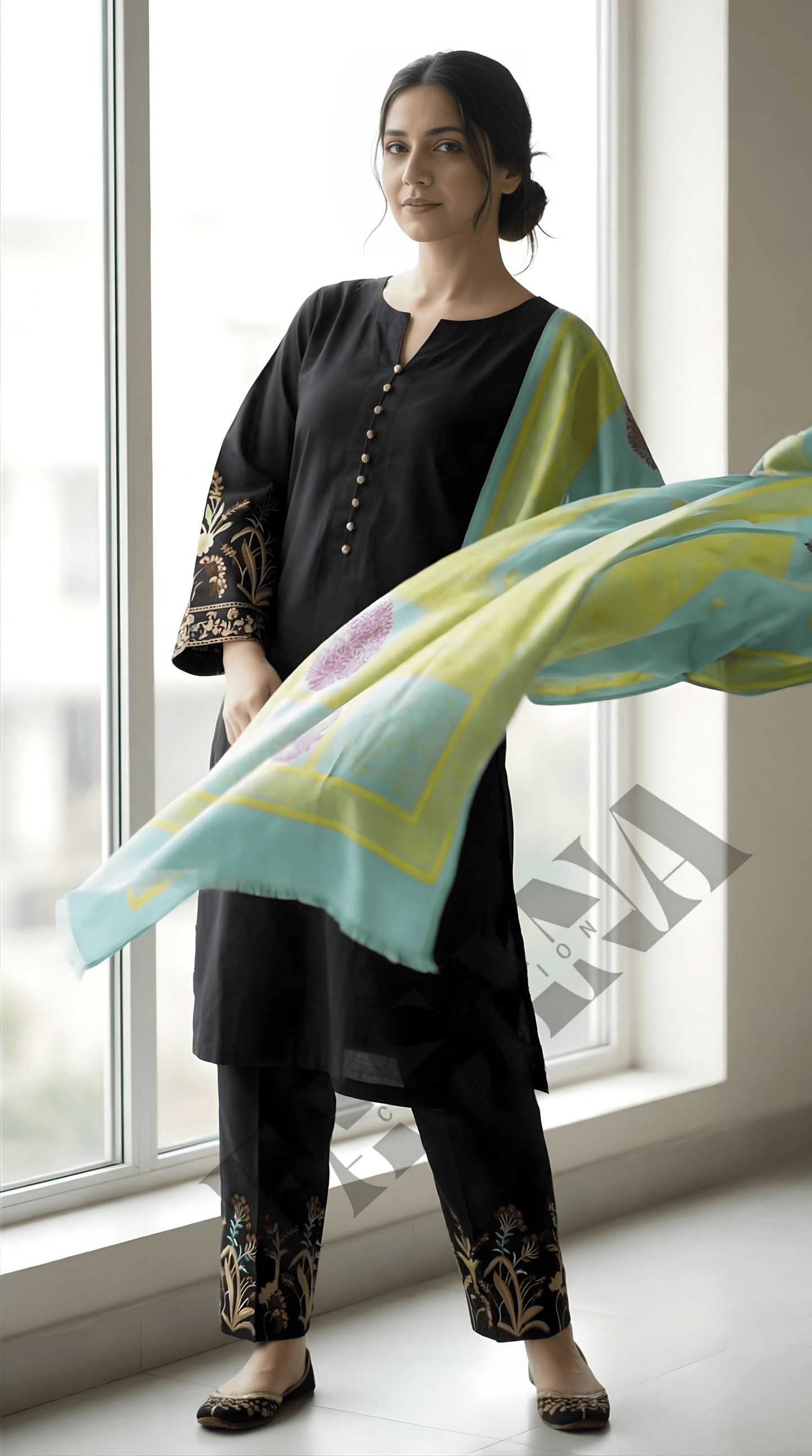 Dhanak 3PC Embroidered Winter Suit with Wool Shawl