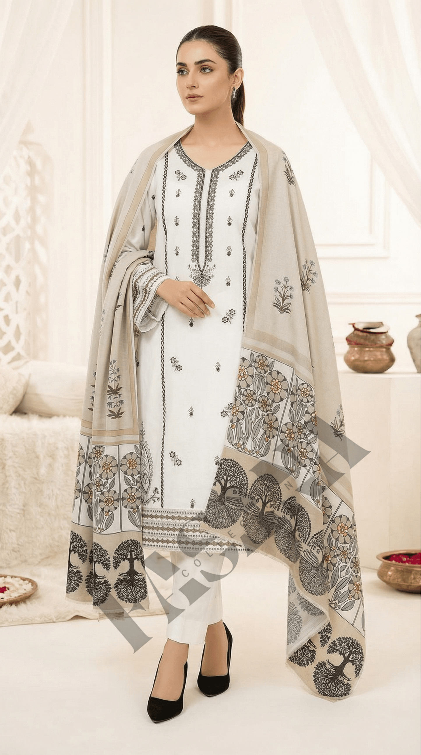 Dhanak 3PC Embroider(ed Winter Suit with Wool Shawl ( UNSTITCH)
