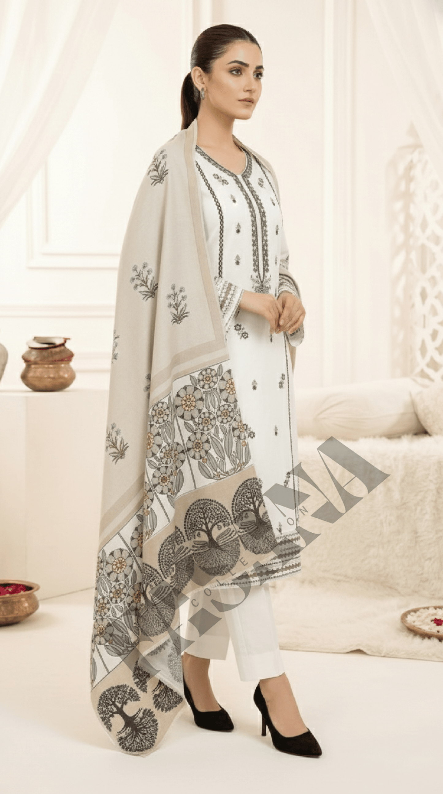 Dhanak 3PC Embroider(ed Winter Suit with Wool Shawl ( UNSTITCH)