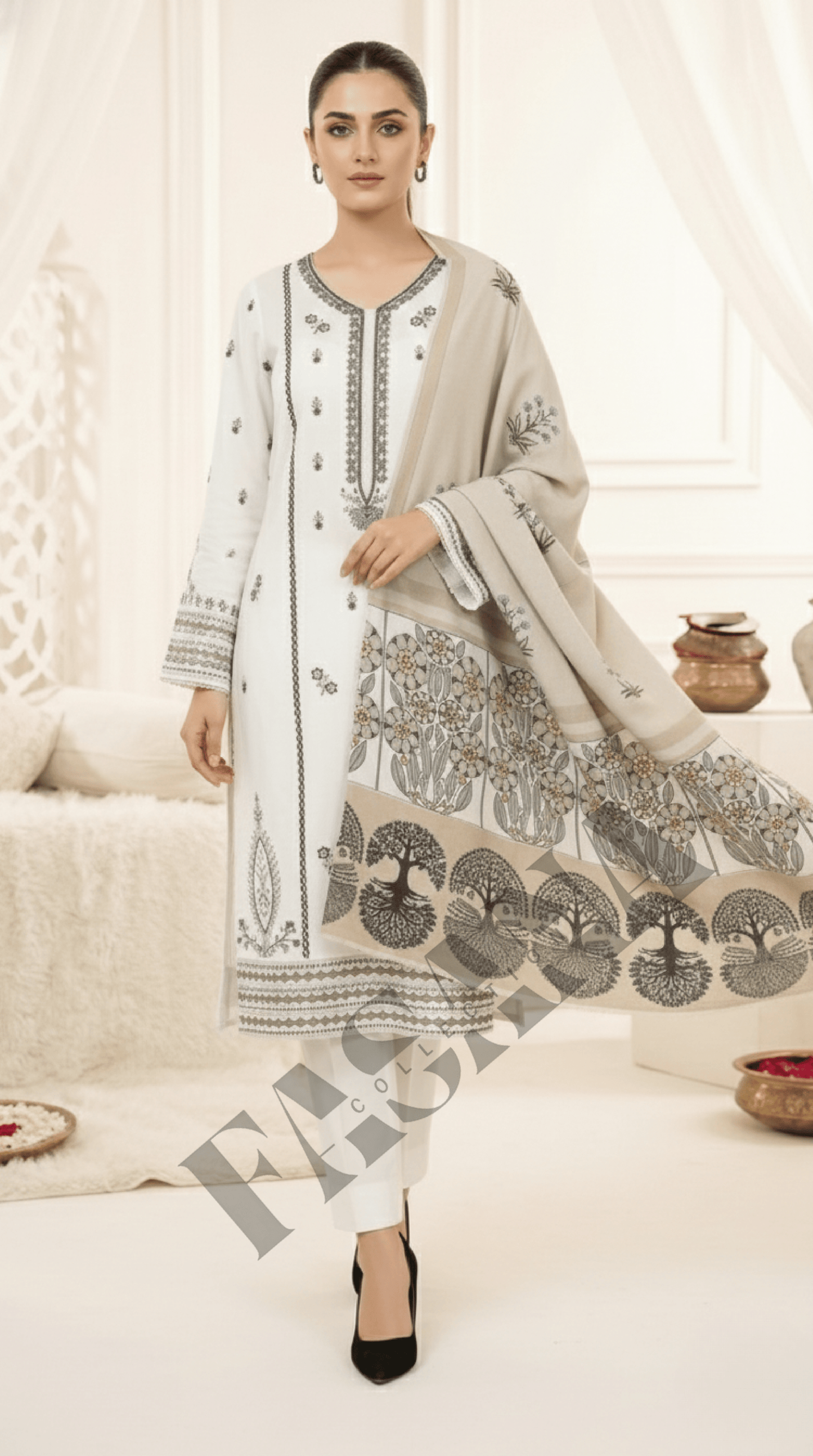 Dhanak 3PC Embroider(ed Winter Suit with Wool Shawl ( UNSTITCH)