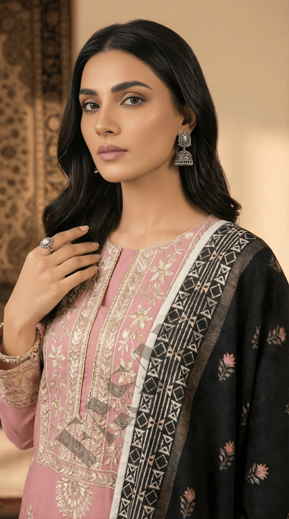 Dhanak 3PC Embroidered Winter Suit with Wool Shawl (UNSTITCH)