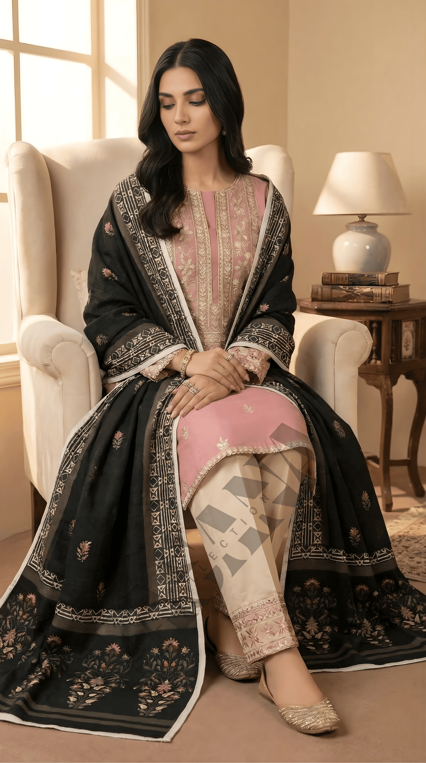 Dhanak 3PC Embroidered Winter Suit with Wool Shawl (UNSTITCH)