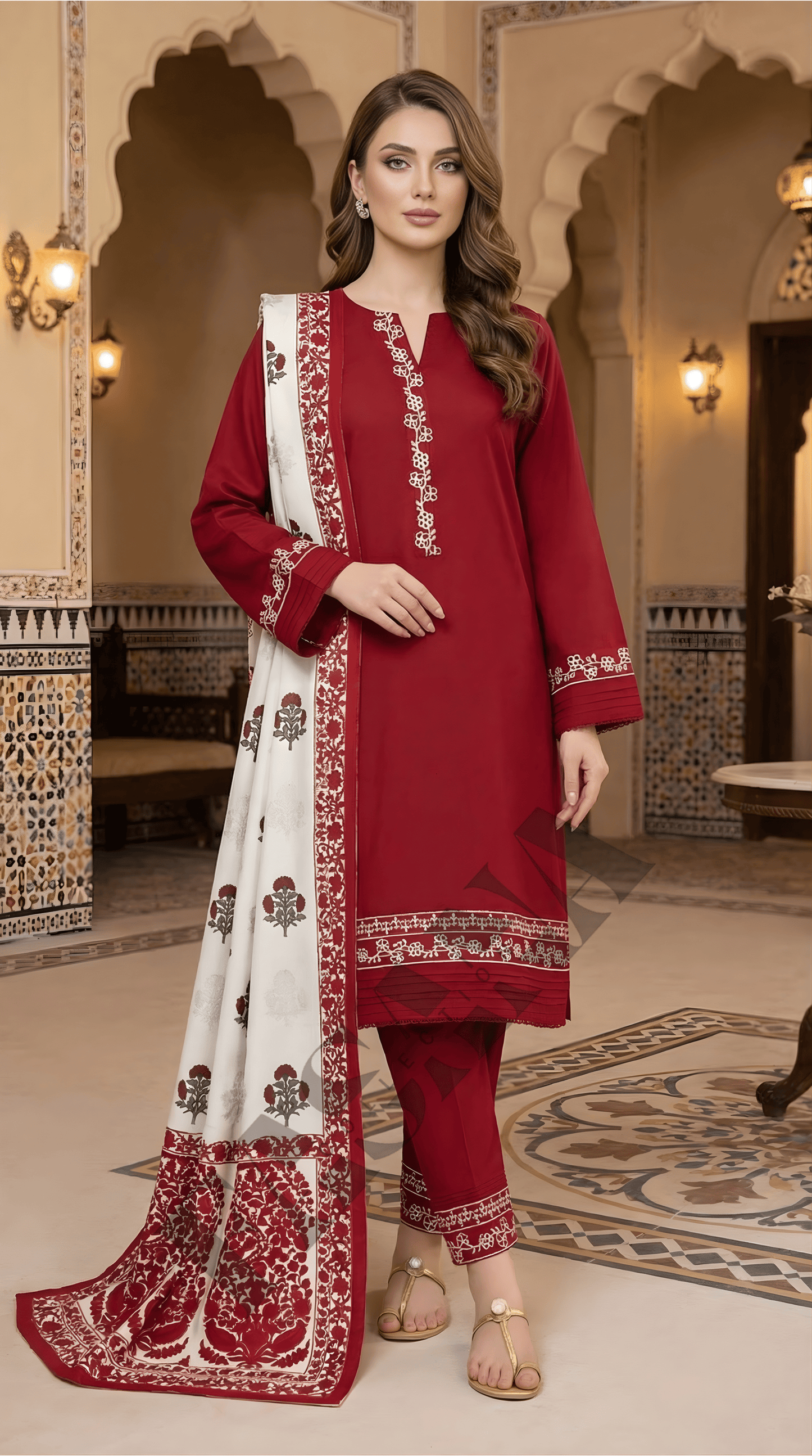 Dhanak 3PC Embroidered Winter Suit with Wool Shawl (UNSTITCH)
