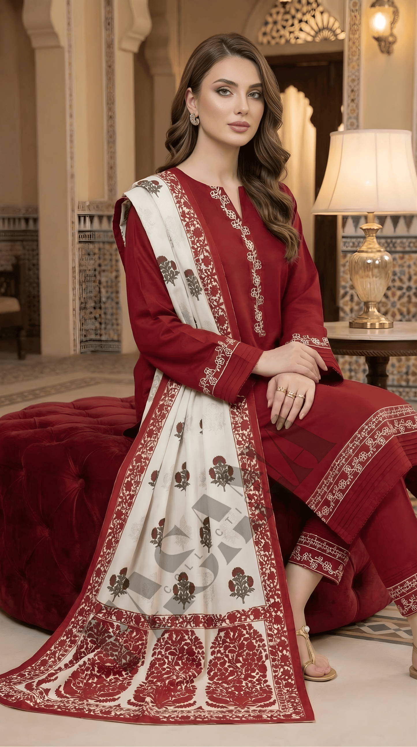 Dhanak 3PC Embroidered Winter Suit with Wool Shawl (UNSTITCH)