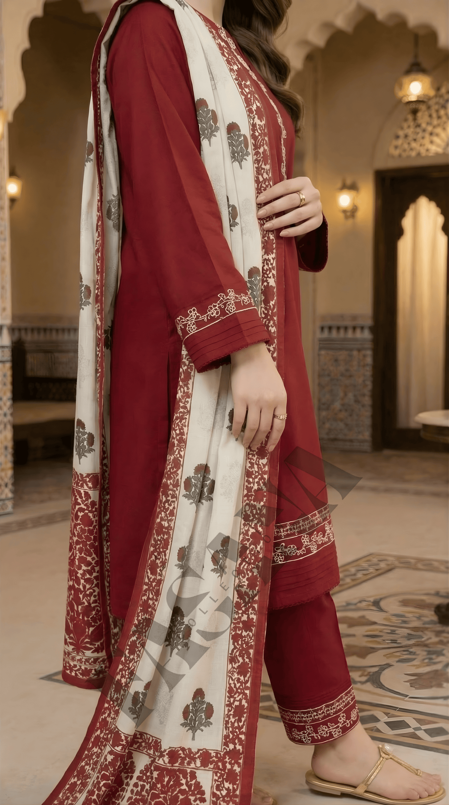 Dhanak 3PC Embroidered Winter Suit with Wool Shawl (UNSTITCH)