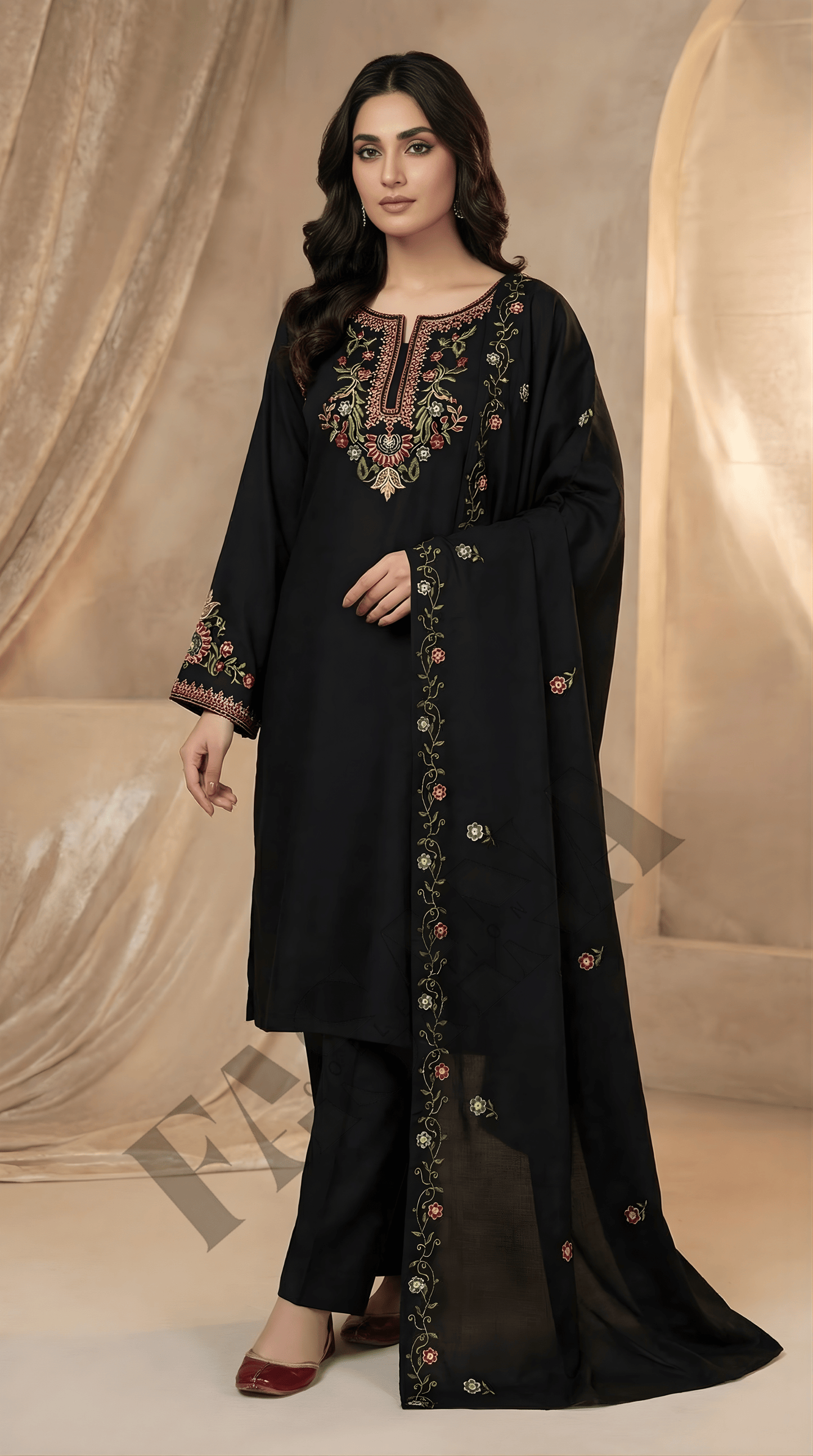 Dhanak 3PC Embroidered Winter Suit with Embroidered Shawl (UNSTITCH)