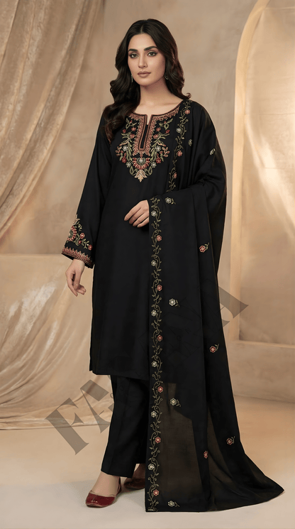 Dhanak 3PC Embroidered Winter Suit with Embroidered Shawl (UNSTITCH)