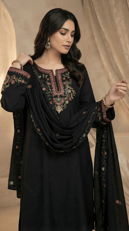 Dhanak 3PC Embroidered Winter Suit with Embroidered Shawl (UNSTITCH)