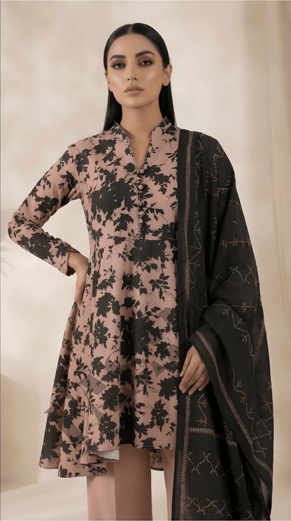 Sapphire Blush & Black Printed 3-Piece khaddar Suit (UNSTITCH)