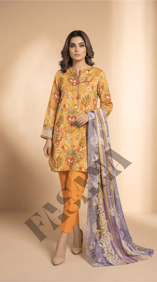 Sapphire Mustard Floral 3-Piece khaddar Suit (UNSTITCH)