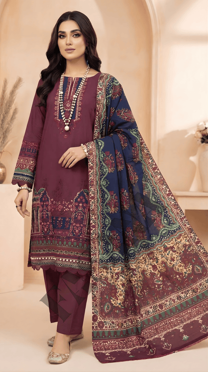 Mausummery Winter Khaddar Garnet 3PC Digital Printed Unstitched Suit