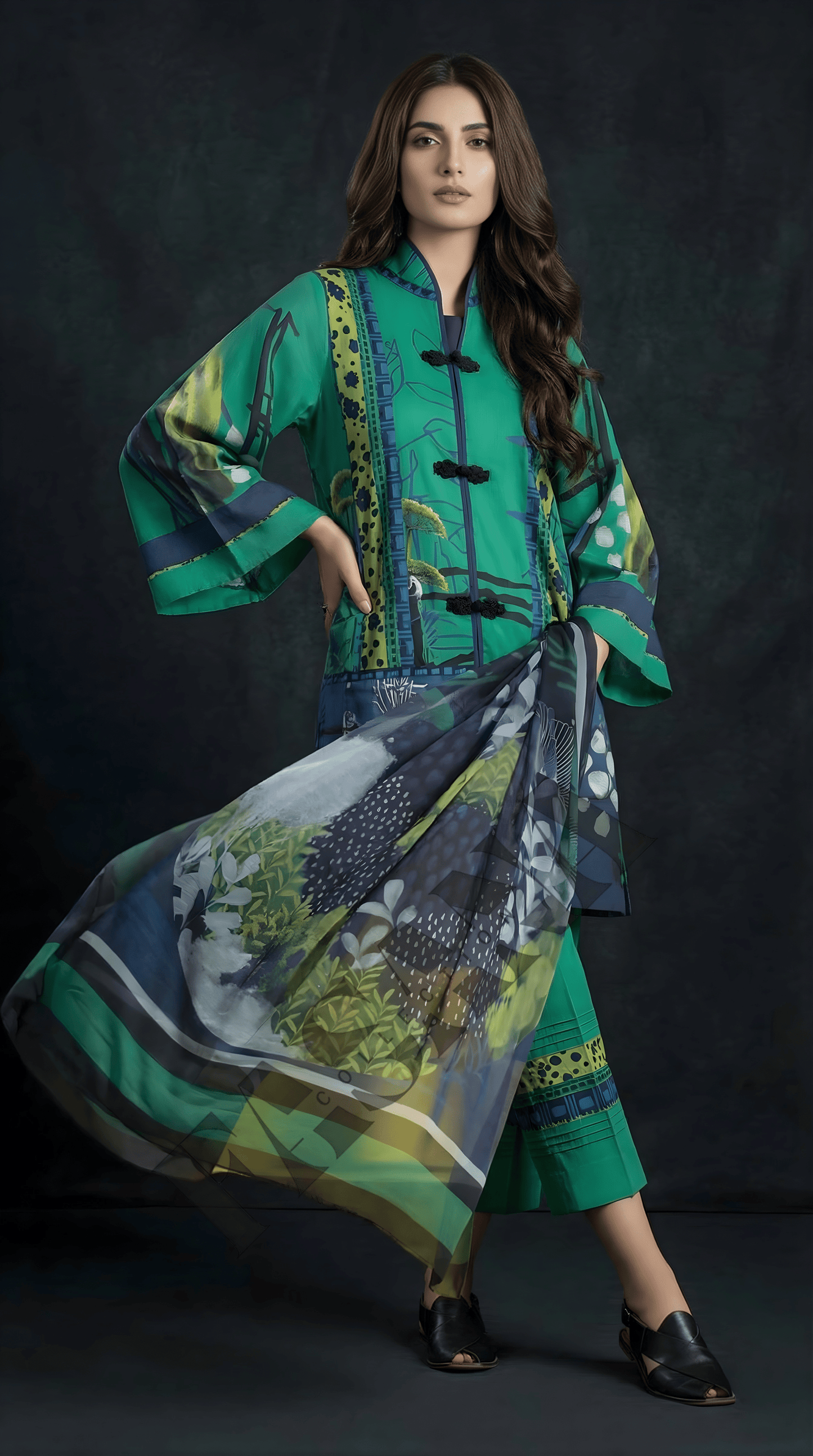 Sapphire Daily Green Digital Printed 3PC Khaddar Suit (UNSTITCH)