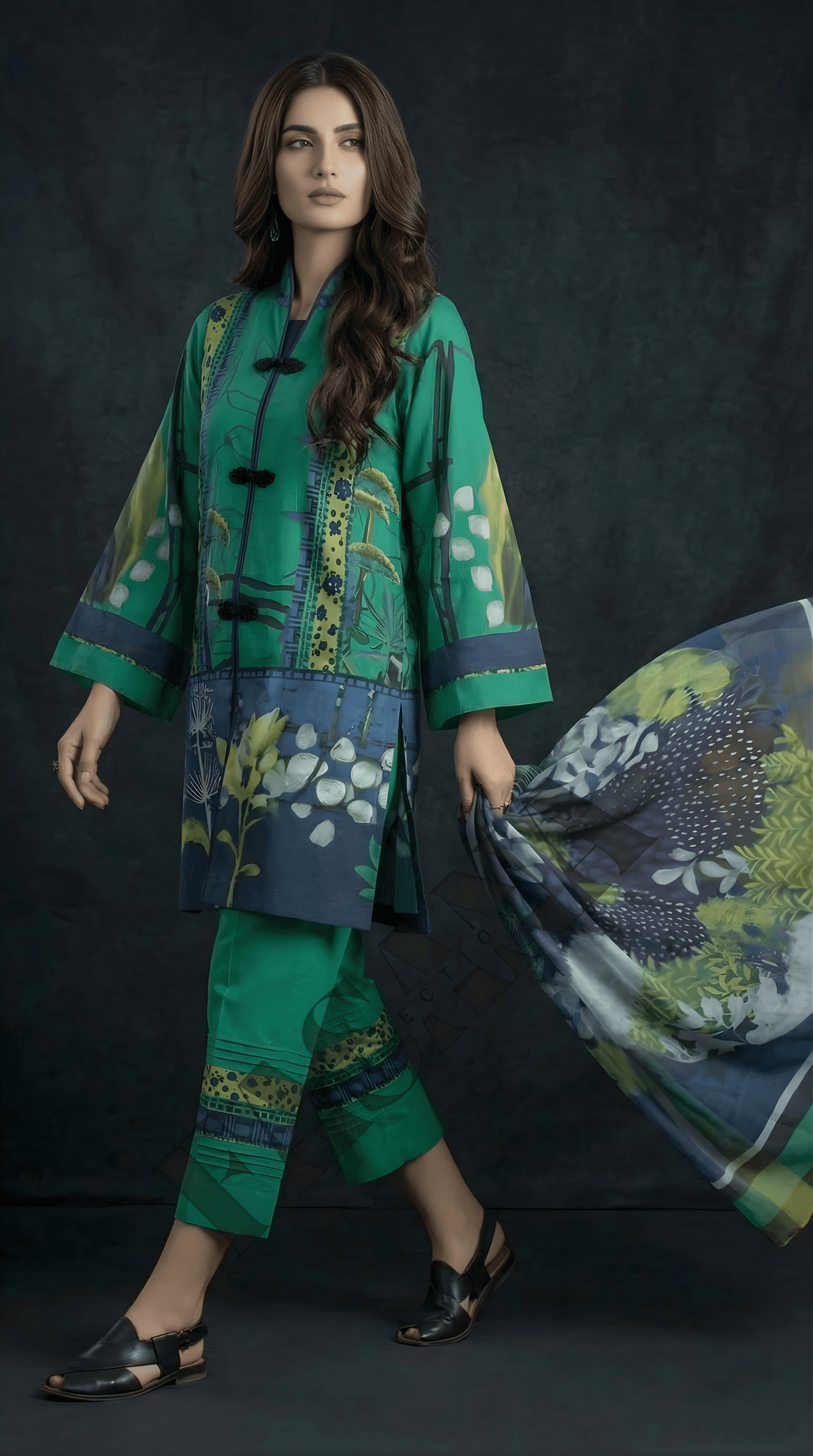 Sapphire Daily Green Digital Printed 3PC Khaddar Suit (UNSTITCH)