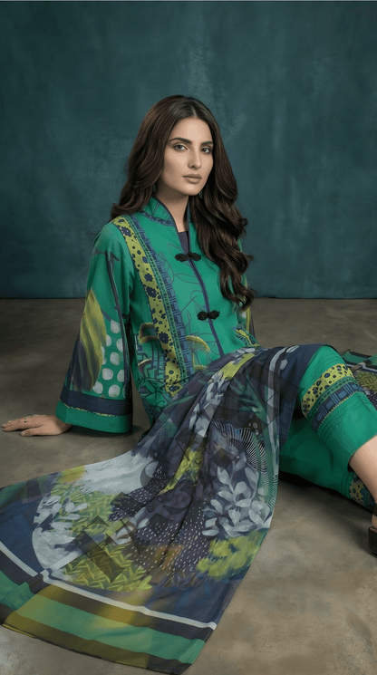 Sapphire Daily Green Digital Printed 3PC Khaddar Suit (UNSTITCH)