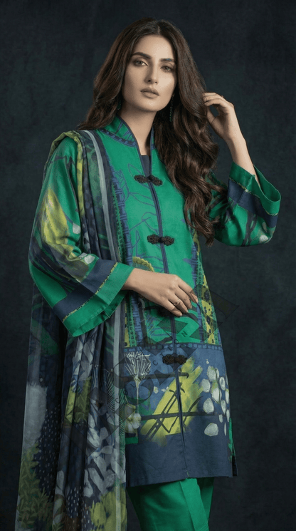 Sapphire Daily Green Digital Printed 3PC Khaddar Suit (UNSTITCH)