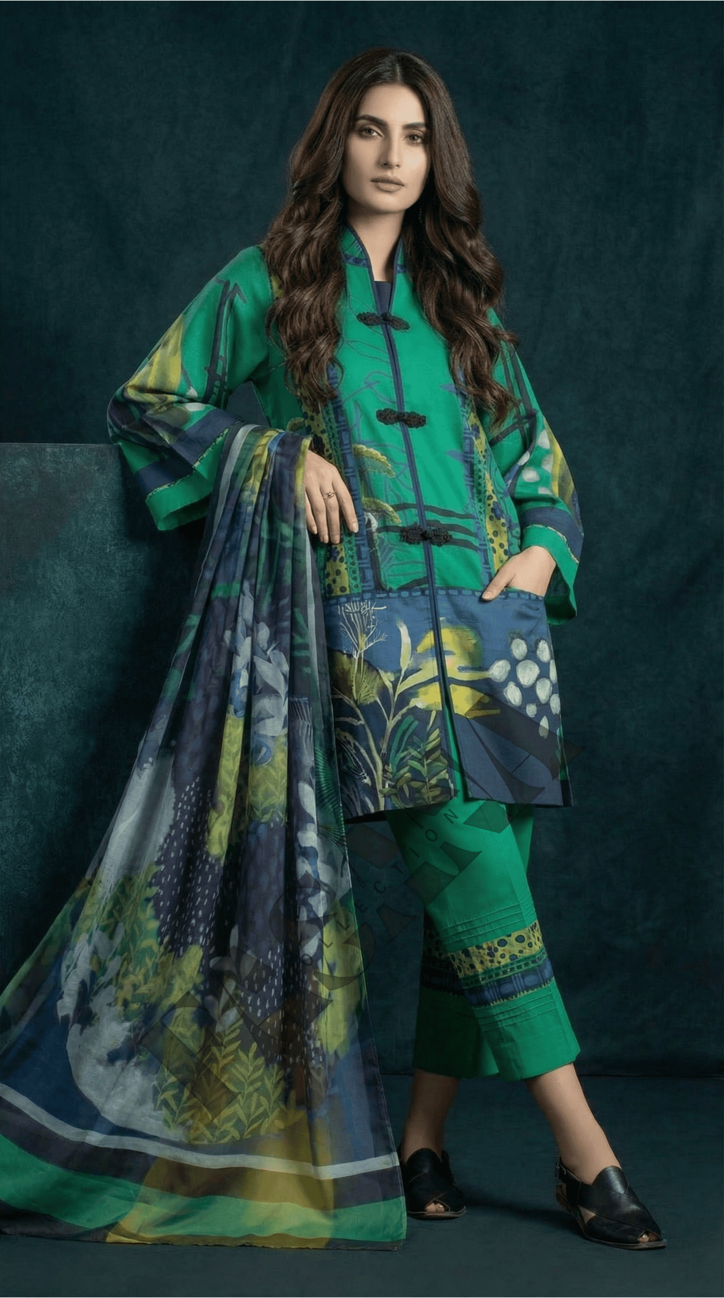 Sapphire Daily Green Digital Printed 3PC Khaddar Suit (UNSTITCH)