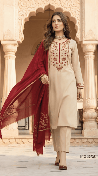 Dhanak 3PC Embroidered Winter Suit – Unstitched