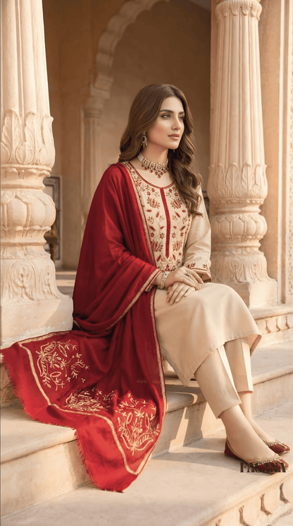 Dhanak 3PC Embroidered Winter Suit – Unstitched