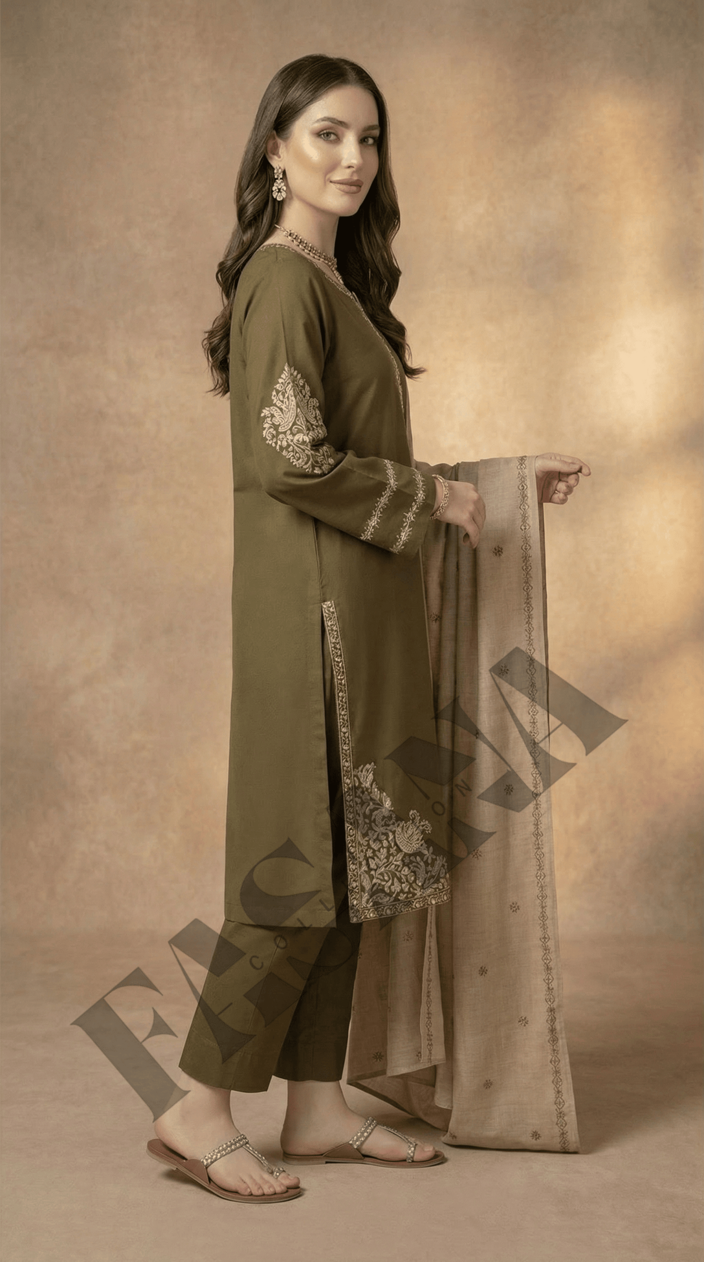 Dhanak 3PC Embroidered Winter Suit with Dhanak Shawl (UNSTITCH)