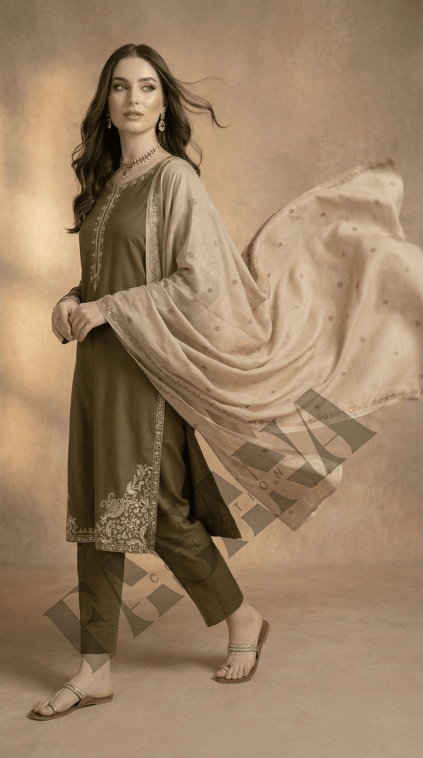 Dhanak 3PC Embroidered Winter Suit with Dhanak Shawl (UNSTITCH)