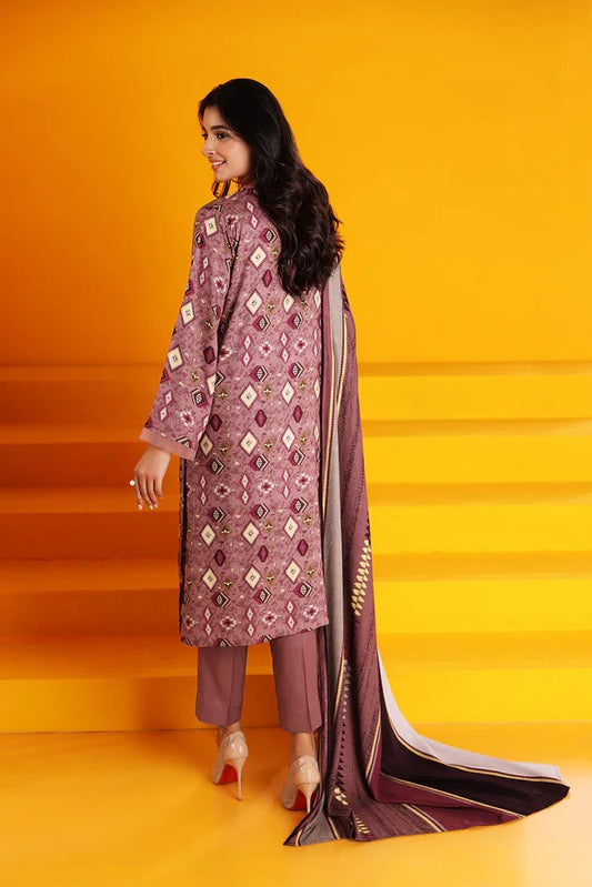 Nishat Elegant Maroon Unstitched Linen Printed Suit with Contrast Dupatta – 3 Pc