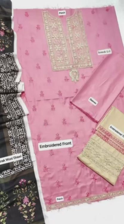 Dhanak 3PC Embroidered Winter Suit with Wool Shawl (UNSTITCH)