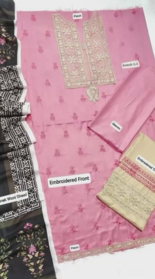 Dhanak 3PC Embroidered Winter Suit with Wool Shawl (UNSTITCH)