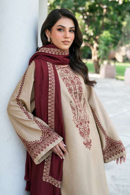 BAROQUE DHANAK 3PC Embroidered Winter Suit with Wool Shawl(UNSTITCH)