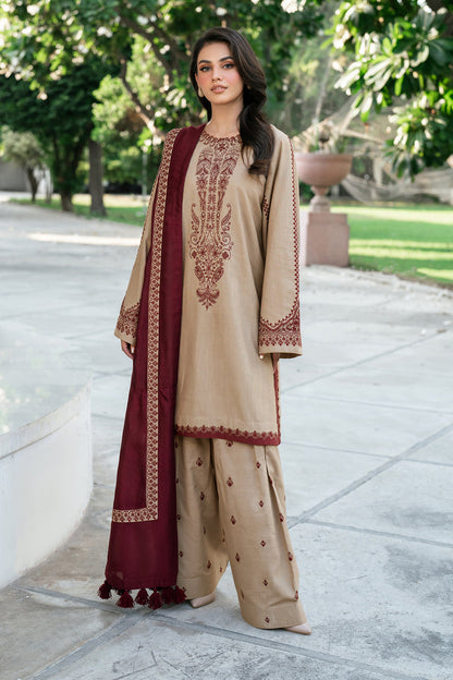 BAROQUE DHANAK 3PC Embroidered Winter Suit with Wool Shawl(UNSTITCH)