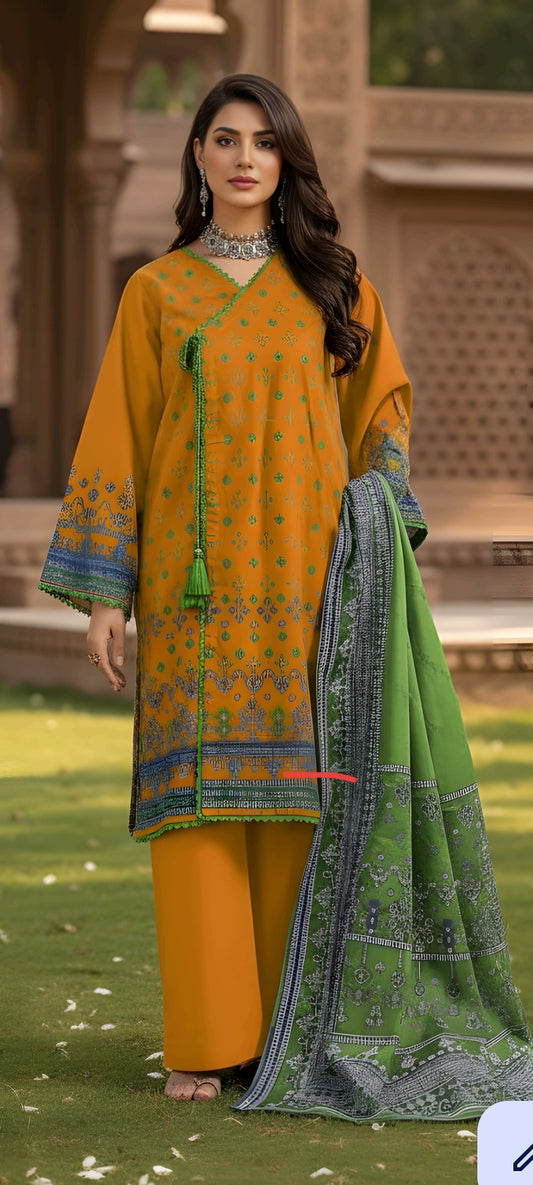 *Fancy pernited lawn shirt* *Jacquard Fancy lawn dubata* *Dyed lawn trouser