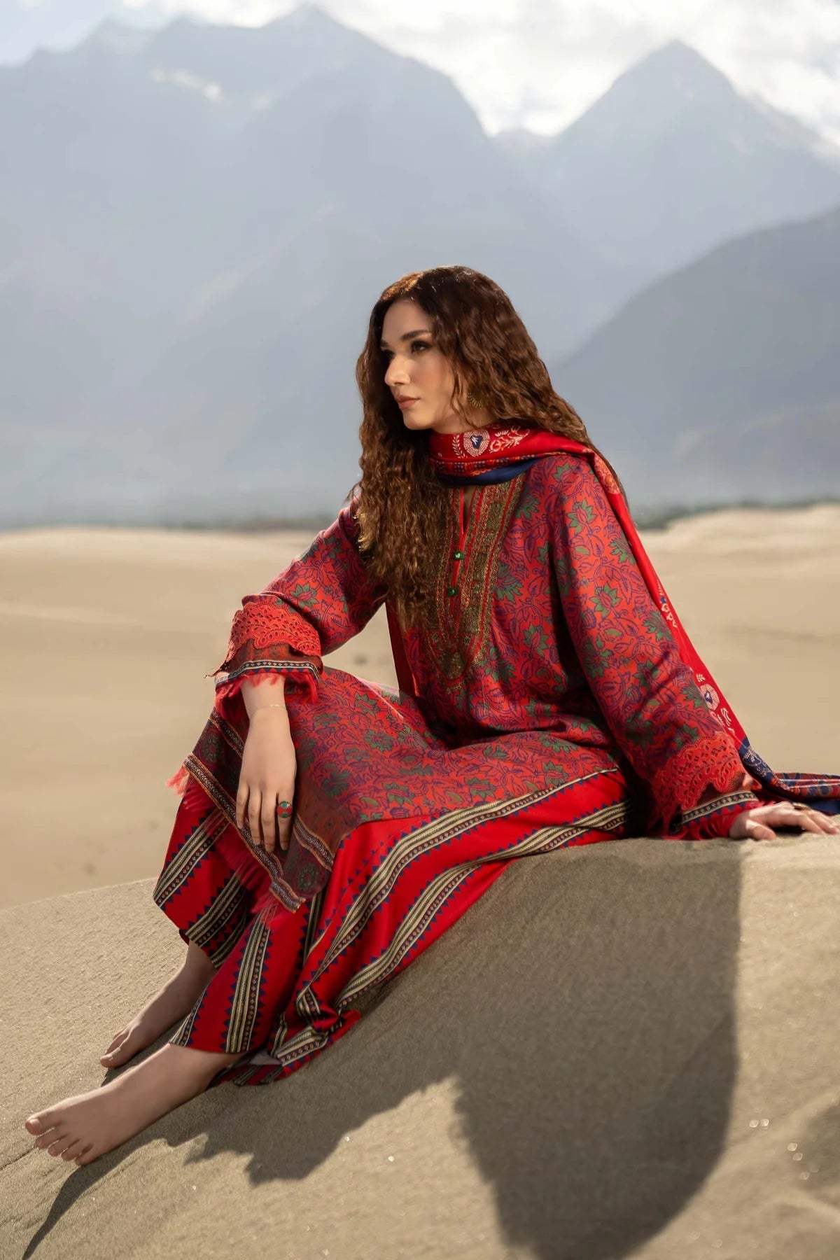 Maria B. 3-PC Unstitched Digital Printed Viscose Collection – Brick Red