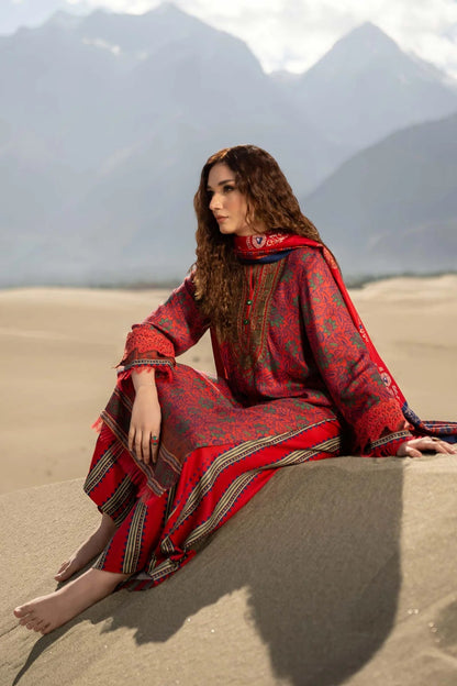 Maria B. 3-PC Unstitched Digital Printed Viscose Collection – Brick Red