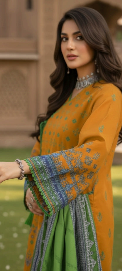 *Fancy pernited lawn shirt* *Jacquard Fancy lawn dubata* *Dyed lawn trouser