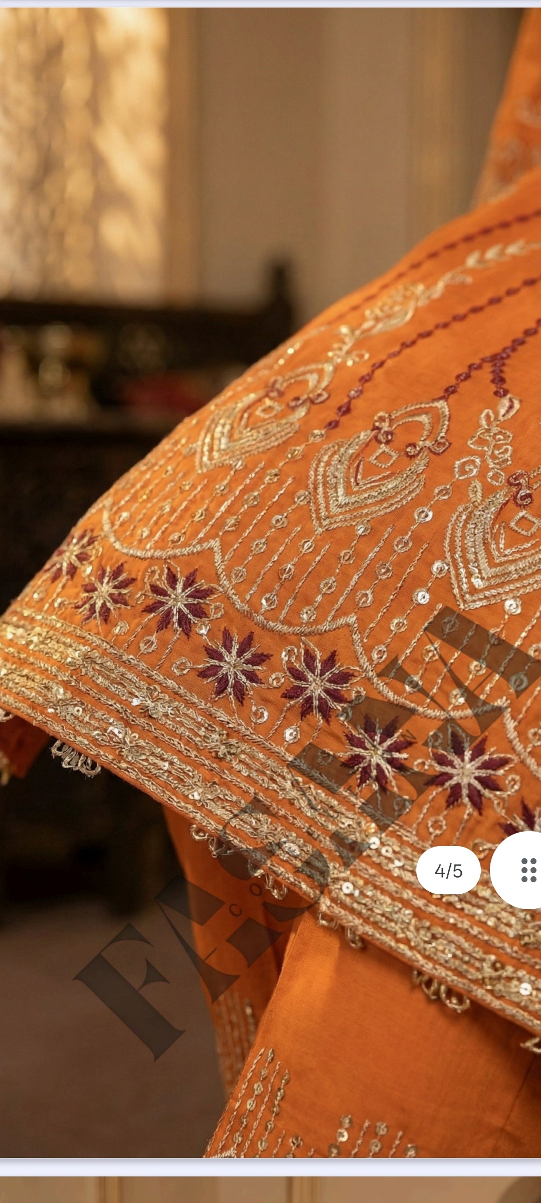 This is an unstitched lawn collection 3-piece suit with sequence embroidered front, embroidered sleeves, embroidered trouser, and a Bamber embroidered chiffon dupatta.