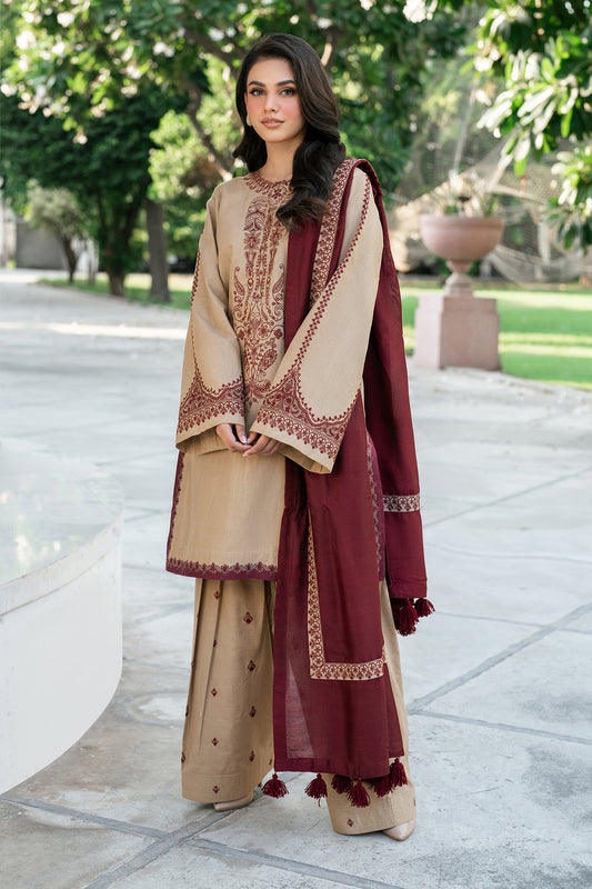 BAROQUE DHANAK 3PC Embroidered Winter Suit with Wool Shawl(UNSTITCH)