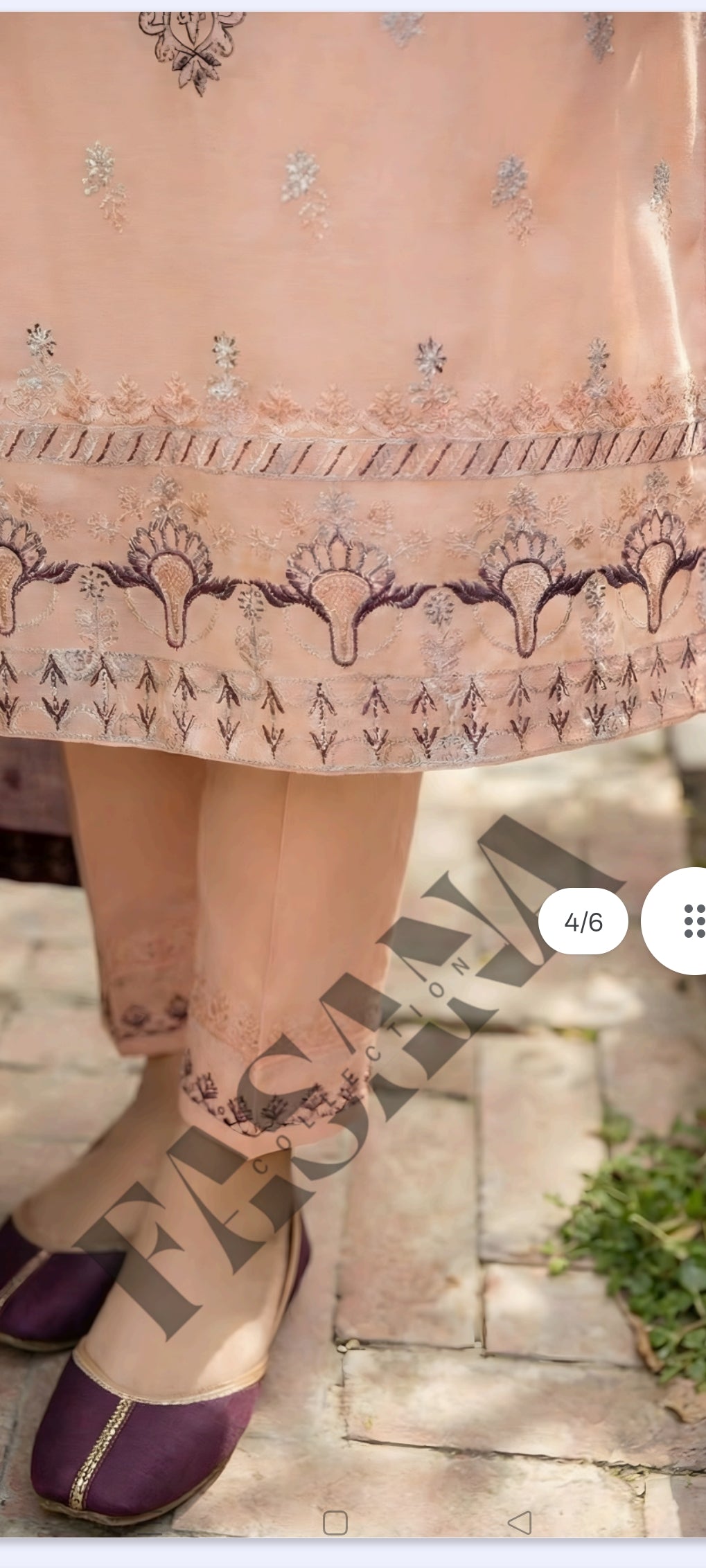 This is an unstitched lawn collection 3-piece suit with sequence embroidered front, embroidered sleeves, embroidered trouser, and a Bamber embroidered chiffon dupatta.