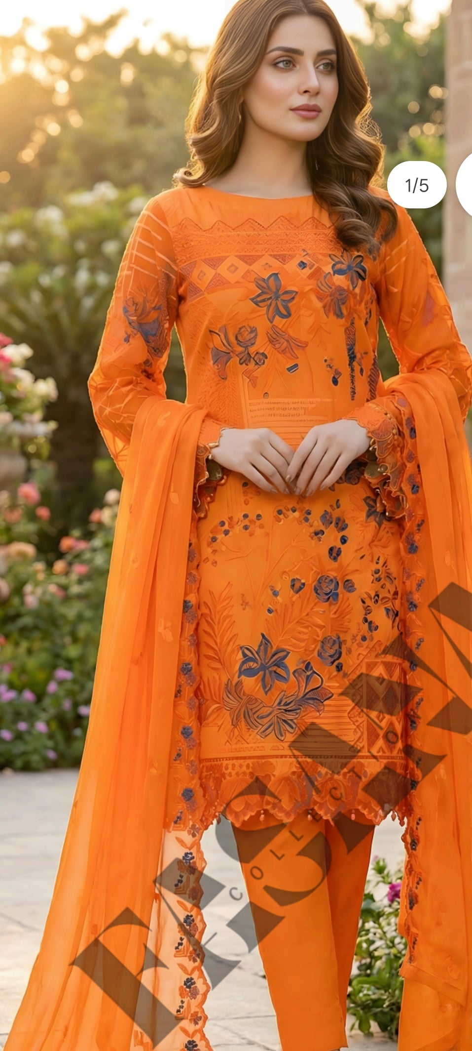 unstitched lawn collection 3-piece suit with sequence embroidered front, sleeves,trouser, and a Bamber embroidered chiffon dupatta.