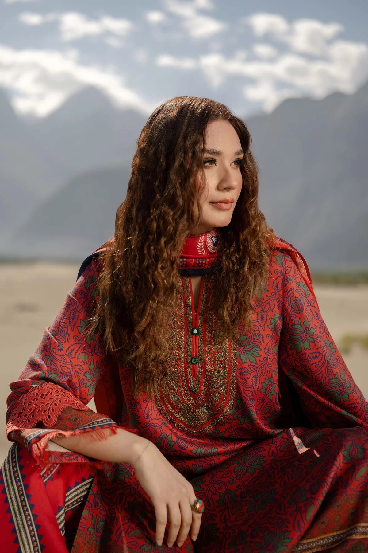 Maria B. 3-PC Unstitched Digital Printed Viscose Collection – Brick Red